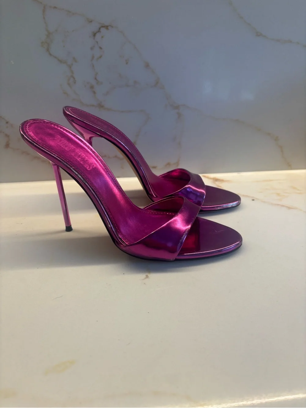 Paris Texas metallic pink mules